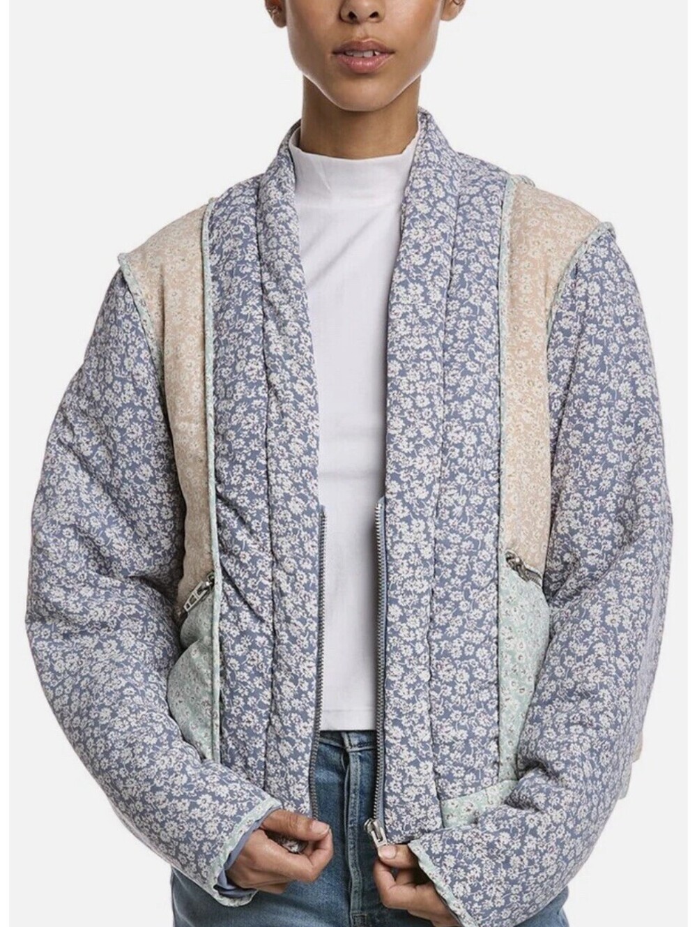 Blank NYC Floral Patchwork Quilted Bomber Jacket Women’s Size M